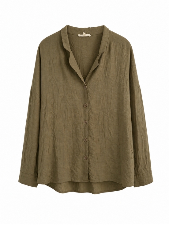 Promesa Tops - Promesa Olive Crinkle Button Down Top L Lightweight Relaxed Blouse